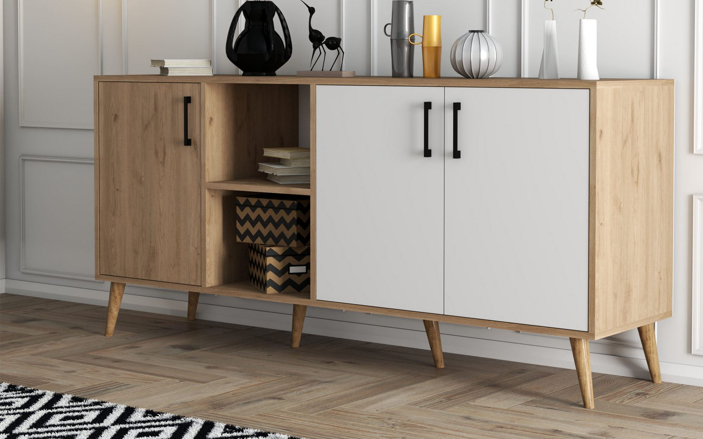 Comoda Exen, stejar + alb  1